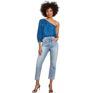 Veronica Beard 14/32 Carly Kick Flare Jeans Raw Hem Pebble Stone Blue Denim NWT